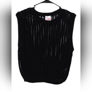 So Me Black Open Knit Sweater Vest Cotton Sleeveless Size S